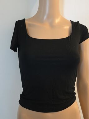 Dwnval Classic Black Square-Neck Women's Top Size Small